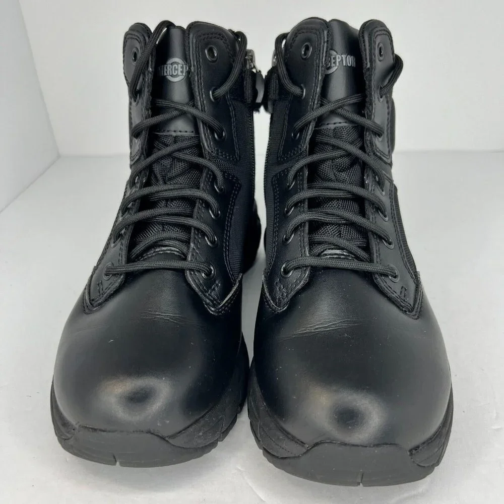 Interceptor Mens MNIN48DP001 Black Leather Mid Lace Up Size 7.5 Combat Boots